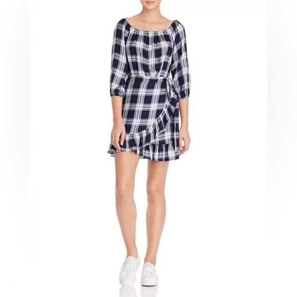 Aqua Ruffled Plaid Flowy Dress Size Small - Picture 1 of 9